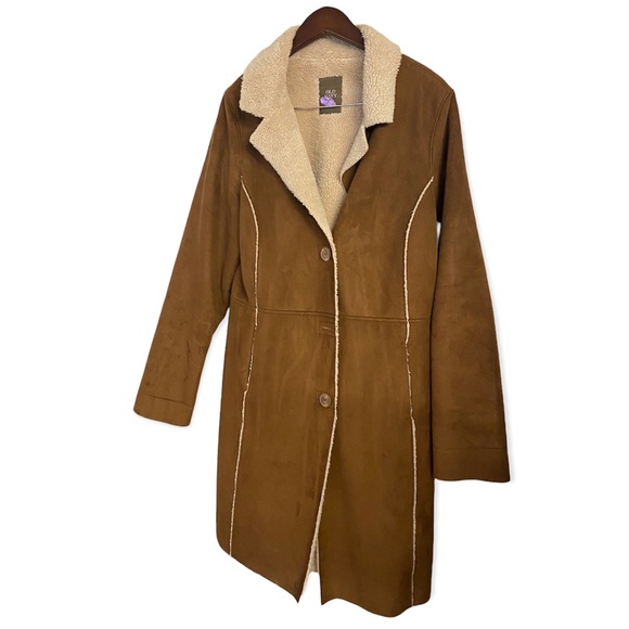 Vintage Old Navy Faux Suede Sherpa Lined Trenchcoat - Picture 3 of 13